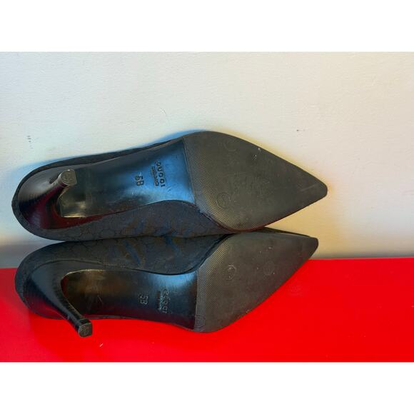 Vintage Gucci Womens 5 B Black Monogram Grosgrain Pointy Heels Classic Cocktail - Picture 7 of 10